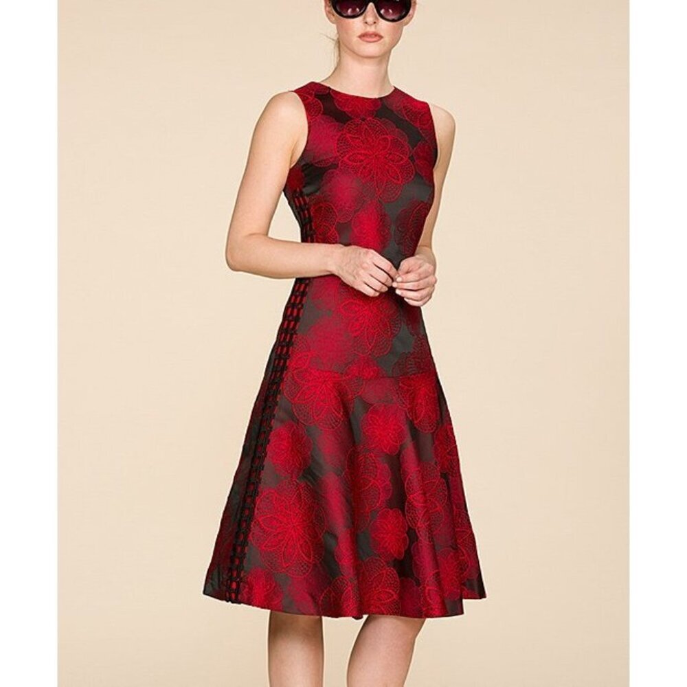 Alton Gray Red Black Dress Sleeveless Lace 8